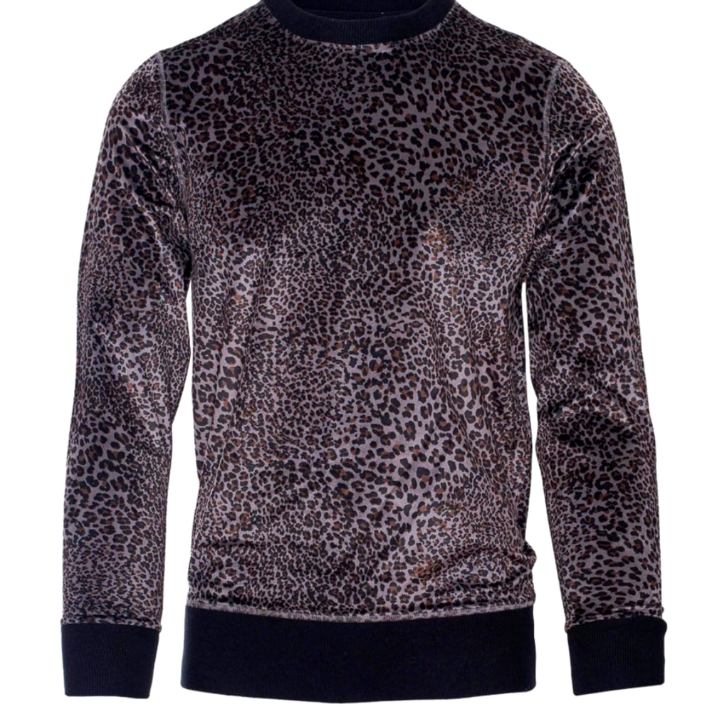 Leopard Print Slim Fit Crew Sweatshirt - Grey 'N' Gold Velvet